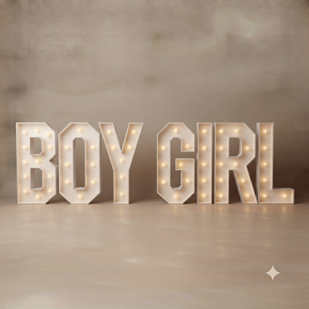 Letras palabra completa o unidad BOY / GIRL -encajonadas con luces
